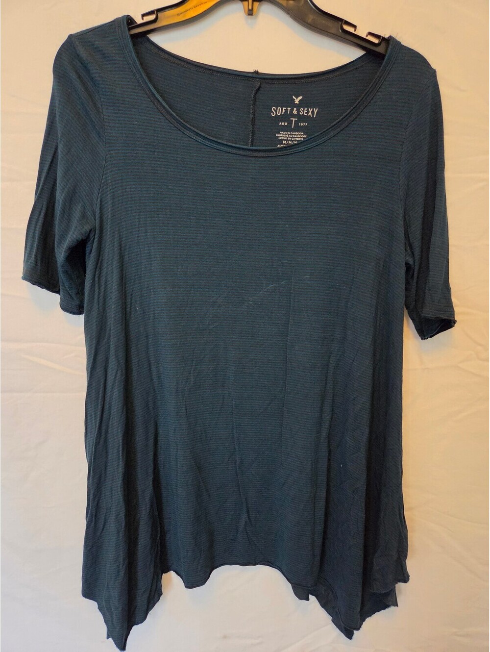 American Eagle Soft & Sexy Women's Medium Blue Striped Short Sleeve T-Shirt
